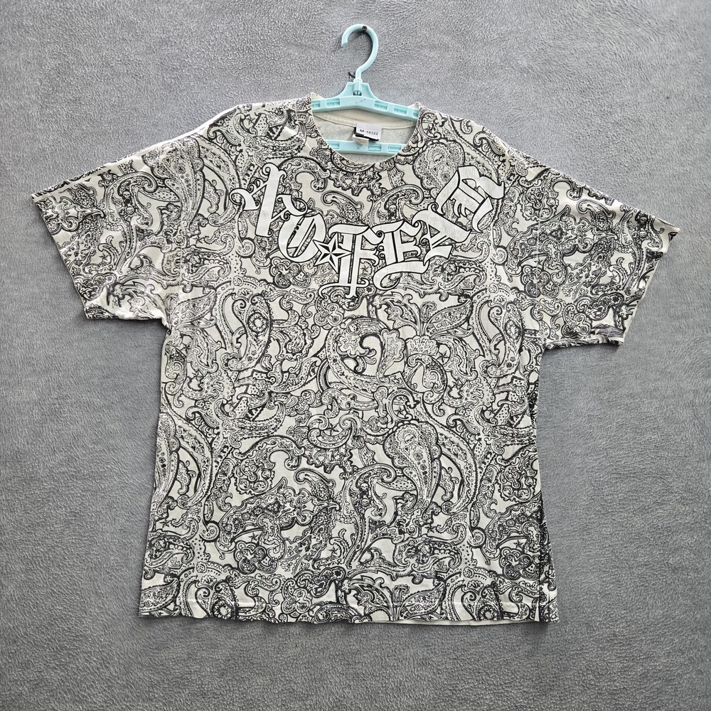 VINTAGE No Fear Men Shirt XL White All Over Paisley Graphic Print Y2K Grunge